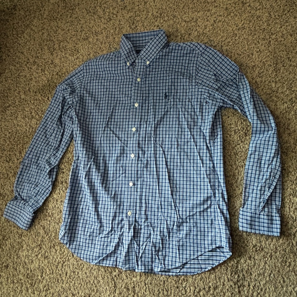 Polo Ralph Lauren Mens Med. Classic Fit Performance Button Up Shirt Blue Plaid